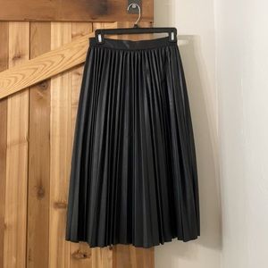 Faux Leather Pleated Midi Skirt